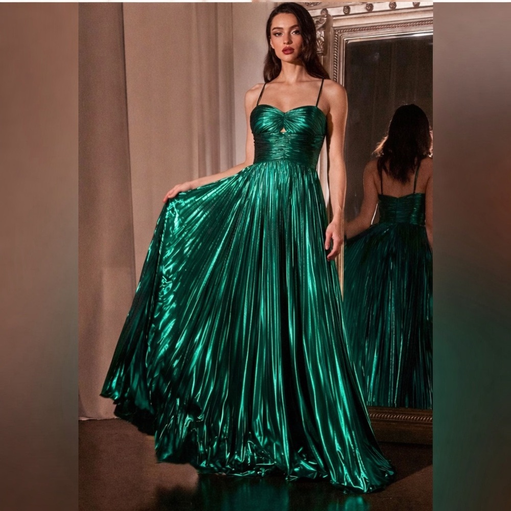 NEW Green Liquid Metallic Pleated Gown (READ!!!)